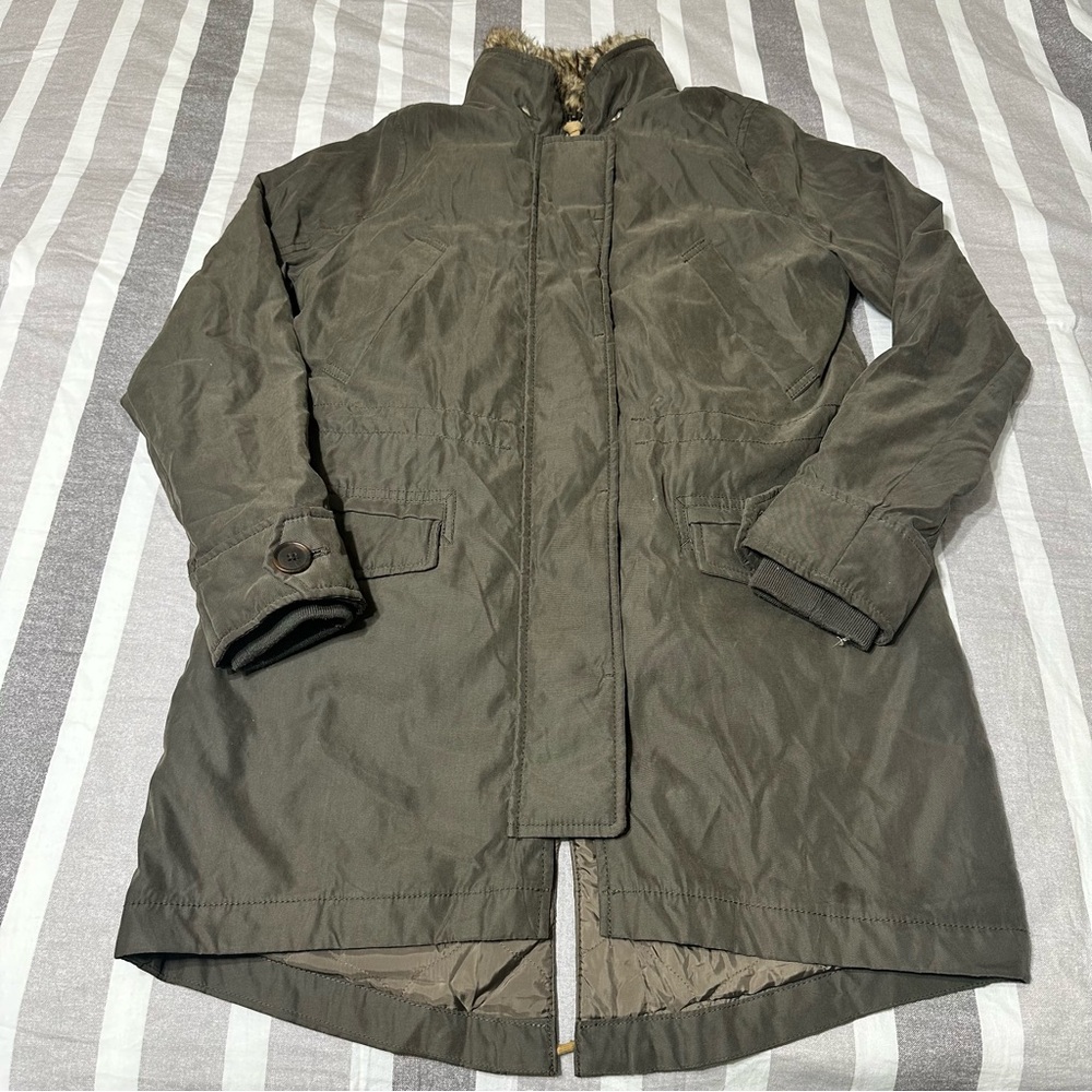 ABERCROMBIE & FITCH SZ XS Olive Green Shearling Fur Lined Hoodie Parka Jacket